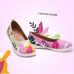UIN Women's Painted Ballet Flats Pointed Toe Casual Comfort Shoes(Summer Jungle）